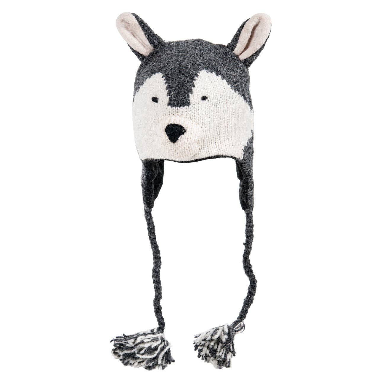 Nirvanna Designs Wolf Hand-Crochet Wool Earflap Hat