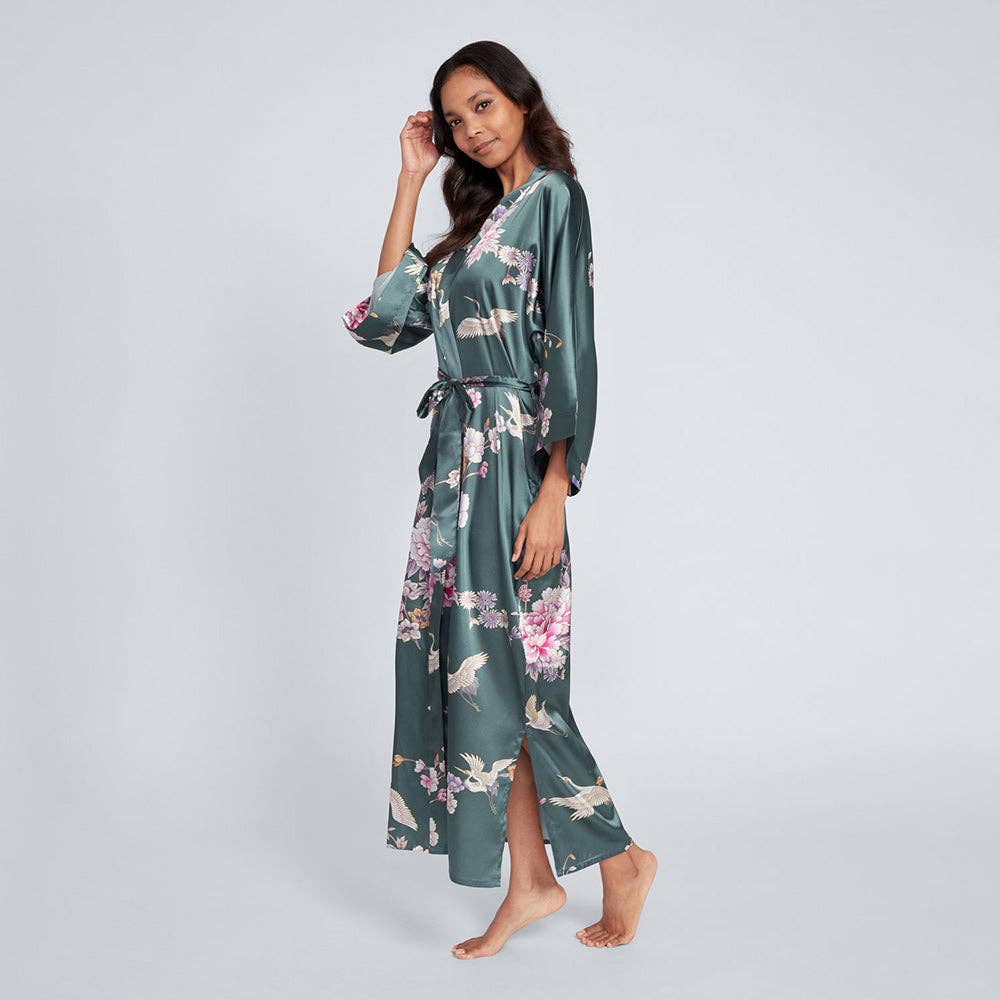 Chrysanthemum & Crane Long Kimono Robe