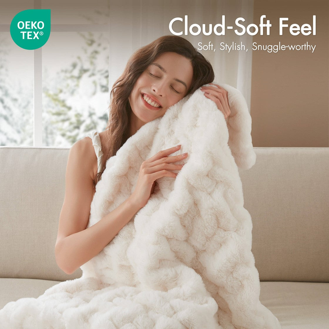 Olliix Ruched Faux Fur Throw Blanket