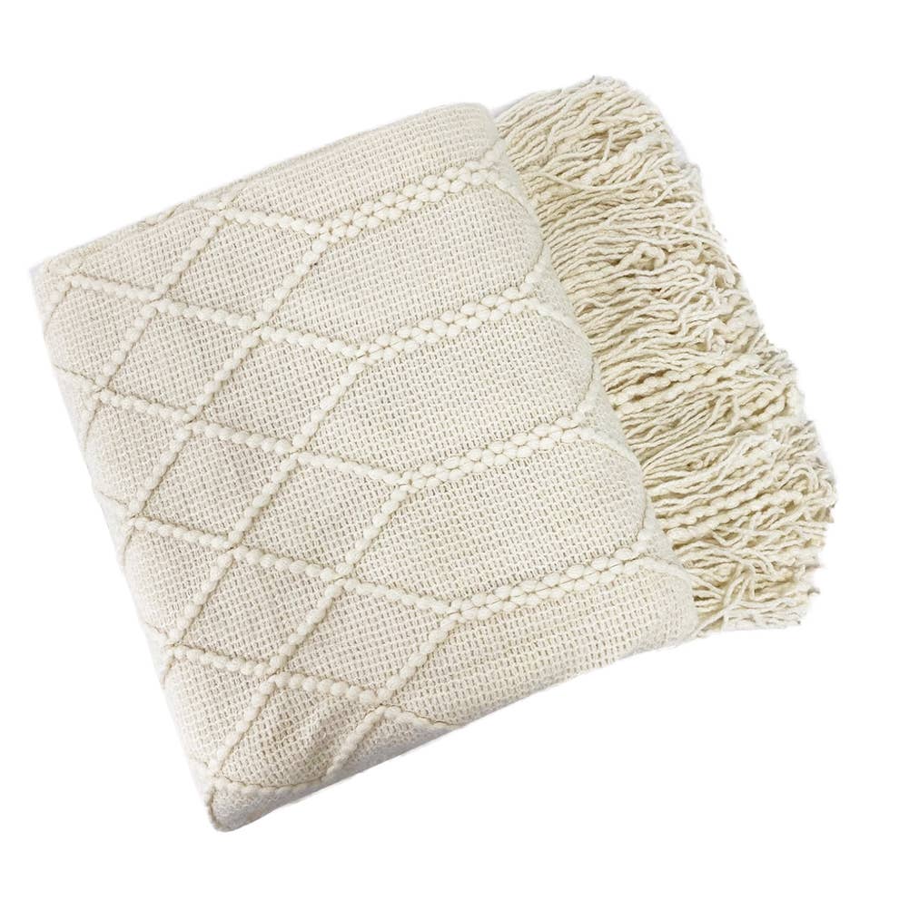 Fennco Styles Rhombus Diamond Knit with Tassel Trim Throw Blanket