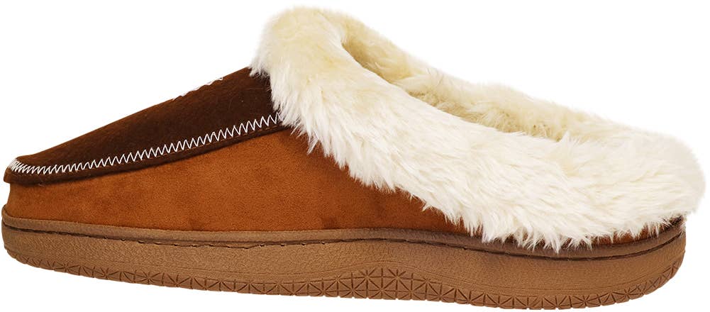 Norty Men's Faux Suede & Fur Twin Gore Memory Foam Clog Slippers / Brown & Camel