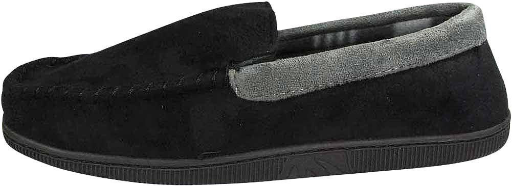 Norty Men's Faux Suede Memory Foam Moccasin Slippers / Black & Gray