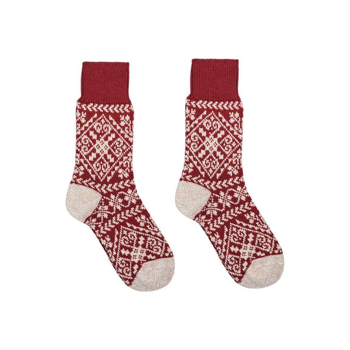 Nordic Wools Zelta Merino Wool Blend Unisex Socks / Crimson & Beige
