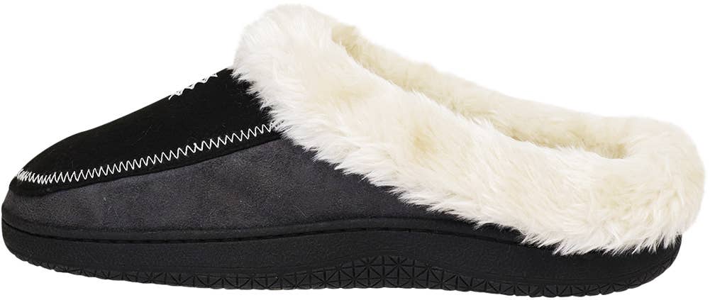 Norty Men's Faux Suede & Fur Twin Gore Memory Foam Clog Slippers / Black & Charcoal