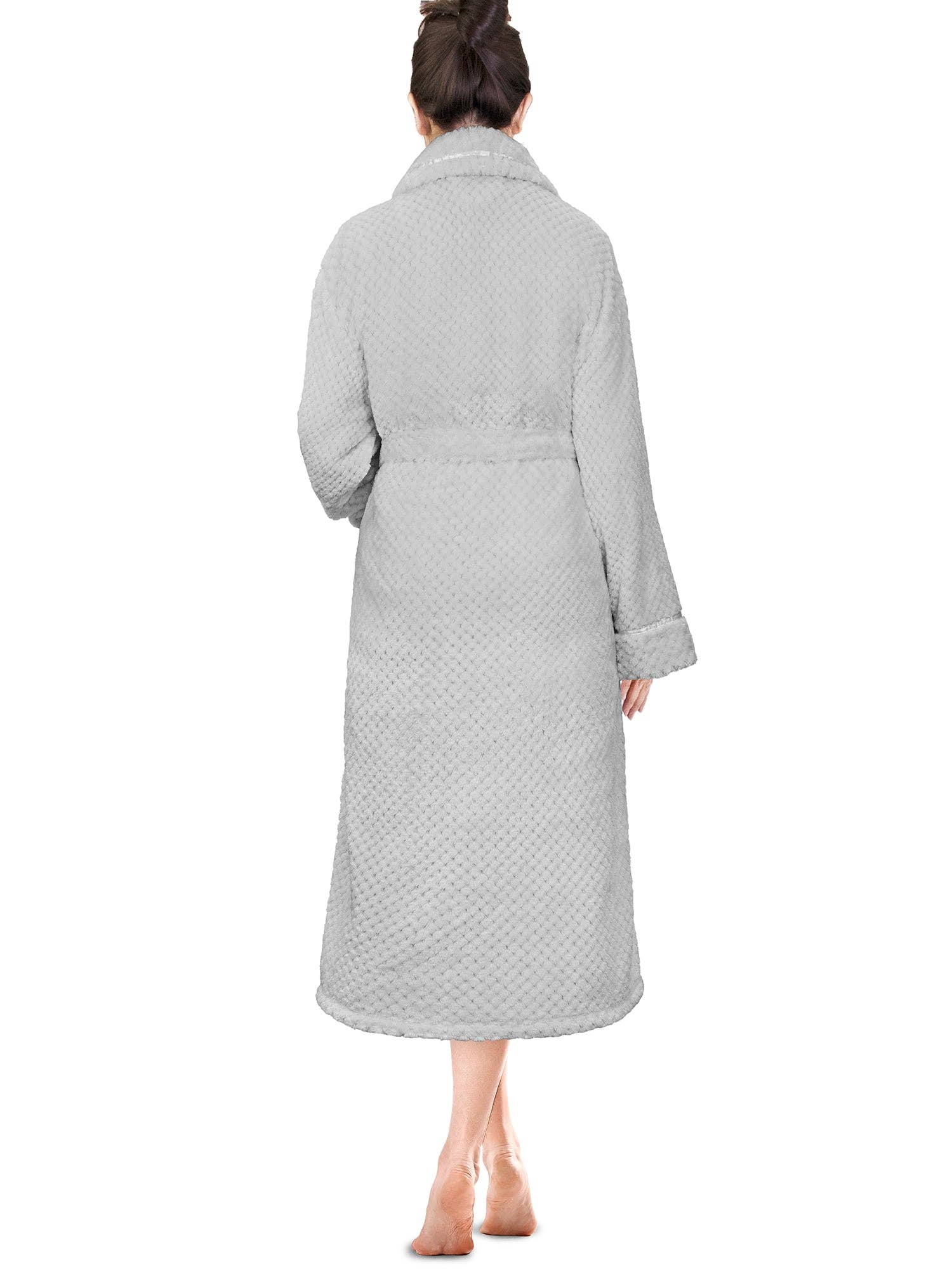Women's Waffle Textured Satin Trim Fleece Robe
