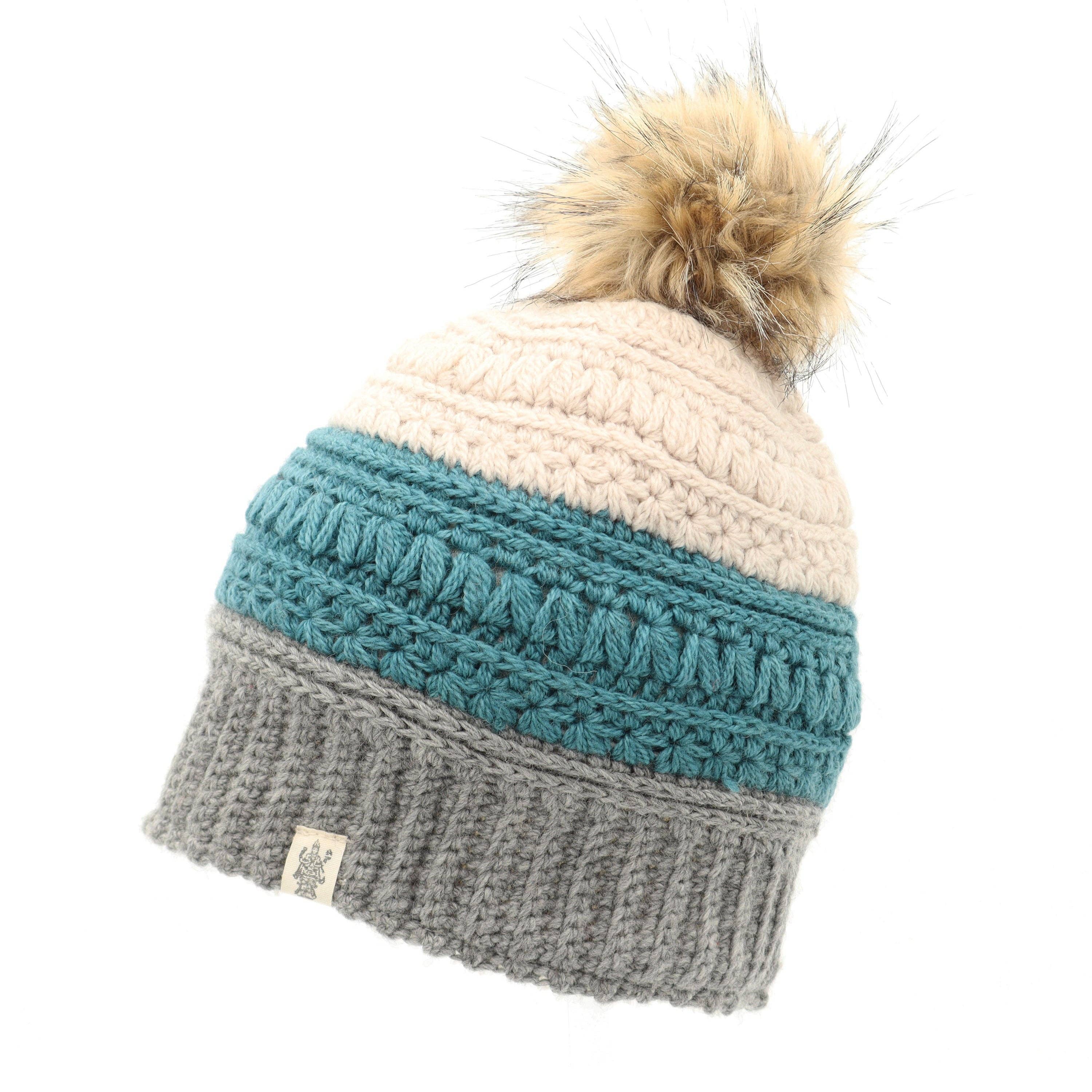 Stripe flower fur pom pom