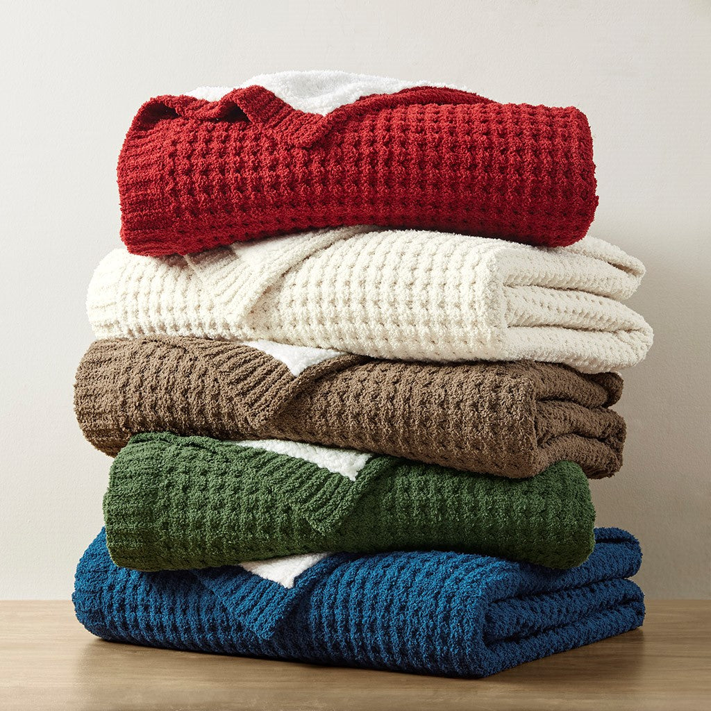 Olliix Waffle Knit Chenille & Sherpa Throw Blanket
