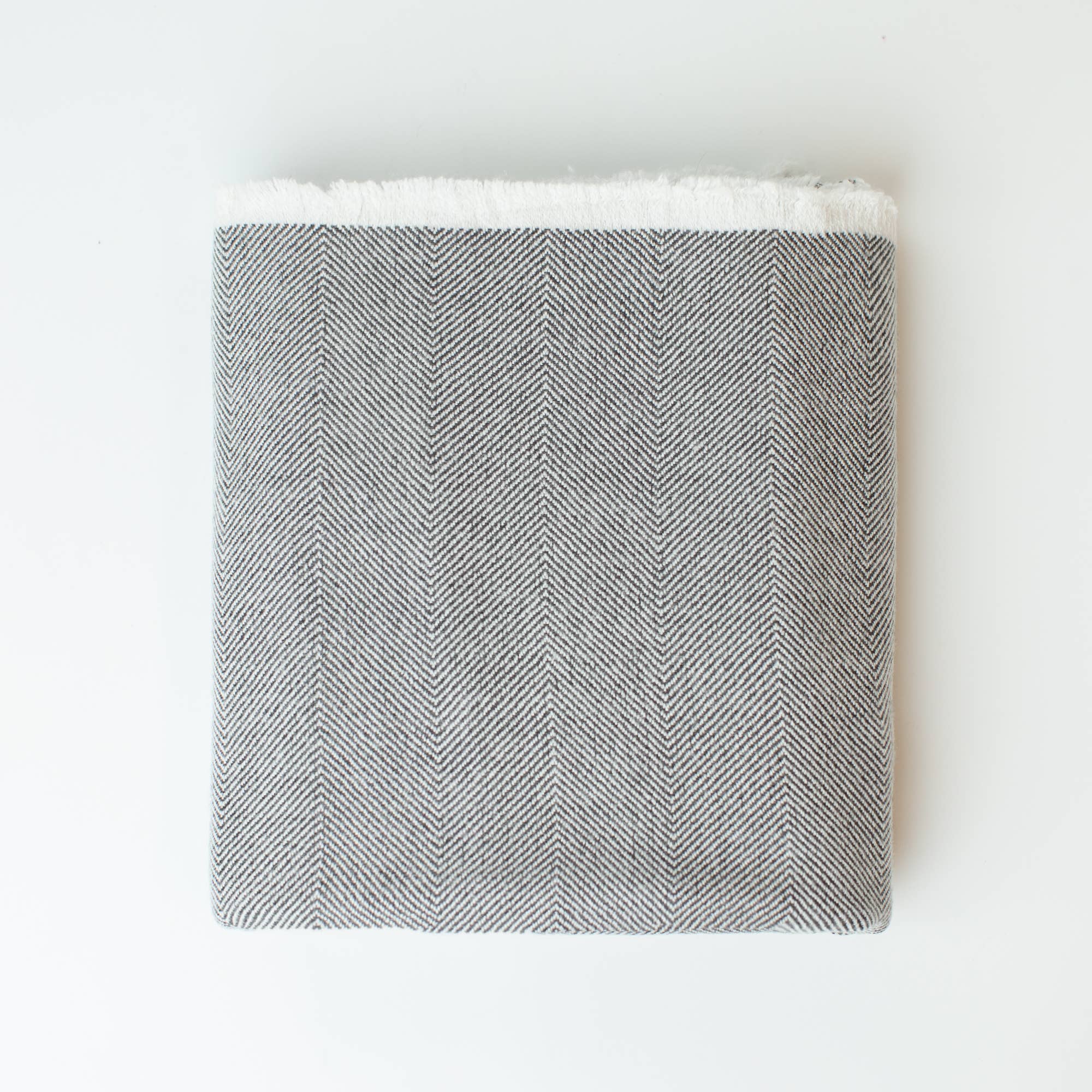 Art Himalayan Trading Reversible Cashmere Wool Throw Blanket / Herringbone Pattern / Black & White