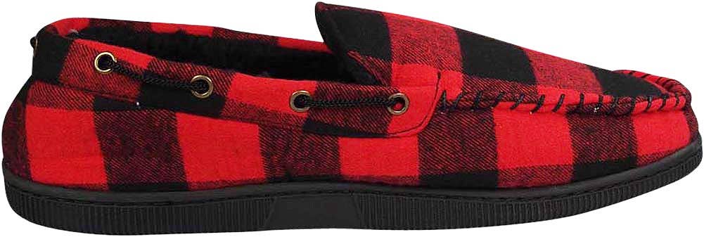 Norty Men's Buffalo Plaid Memory Foam Moccasin Slippers / Red & Black