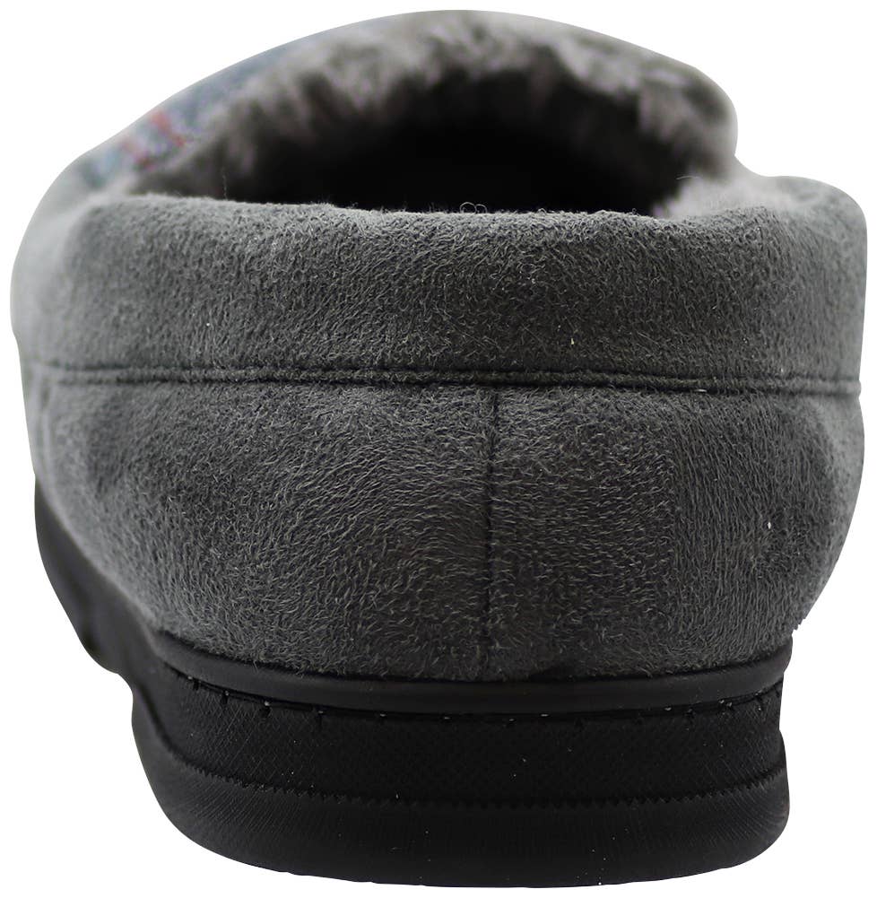 Norty Men's Herringbone Memory Foam Moccasin Slippers / Navy Blue & Gray