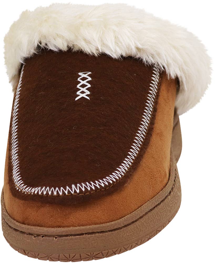 Norty Men's Faux Suede & Fur Twin Gore Memory Foam Clog Slippers / Brown & Camel