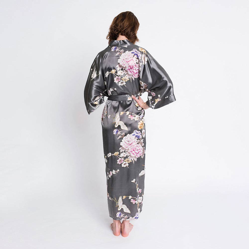 Chrysanthemum & Crane Long Kimono Robe