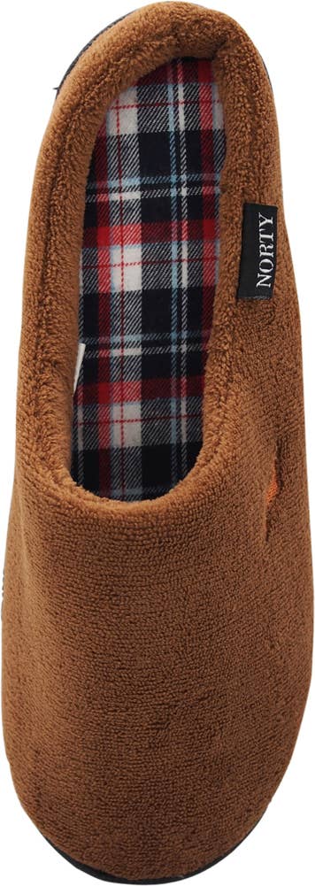 Norty Men's Microfiber Memory Foam Clog Slippers / Brown & Plaid