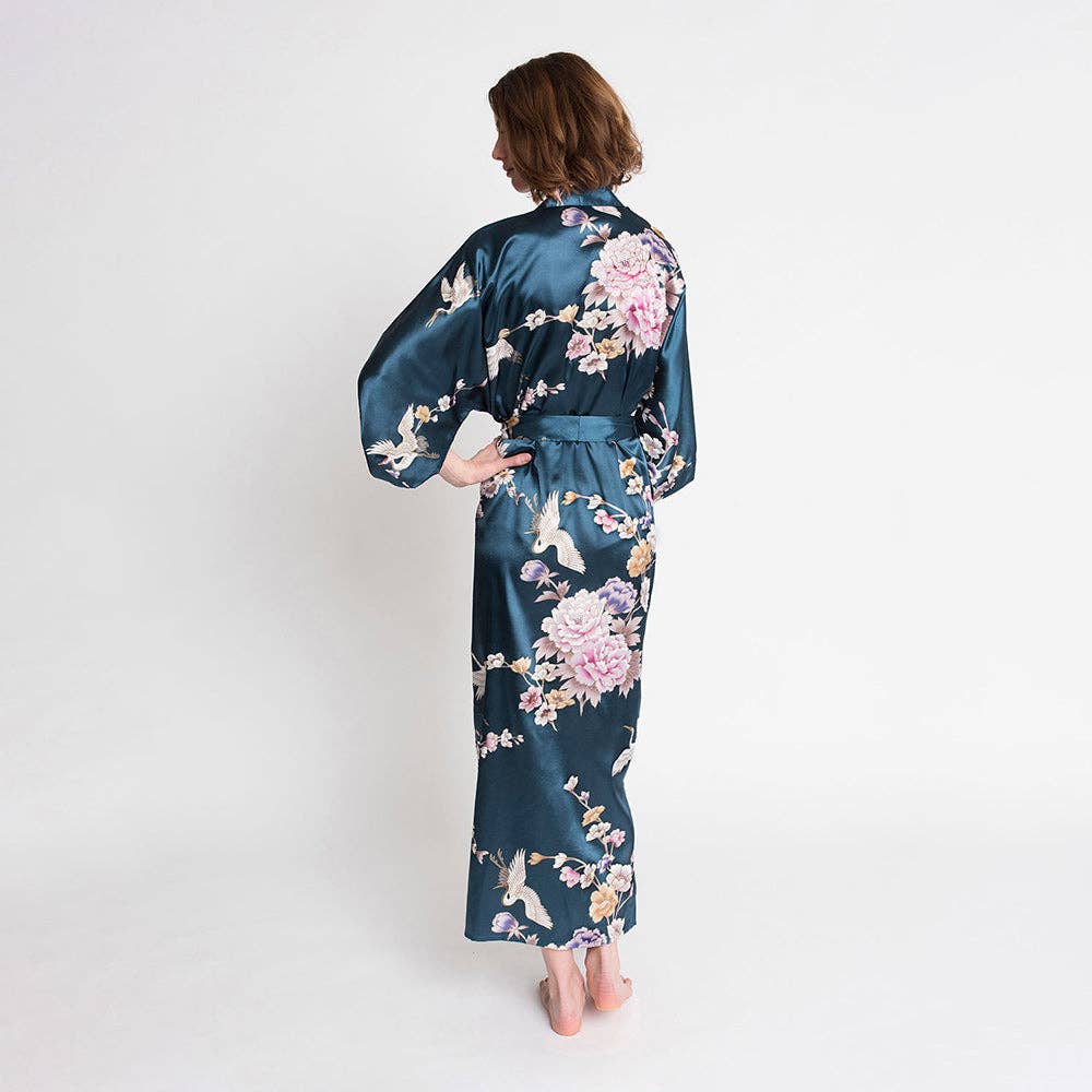 Chrysanthemum & Crane Long Kimono Robe