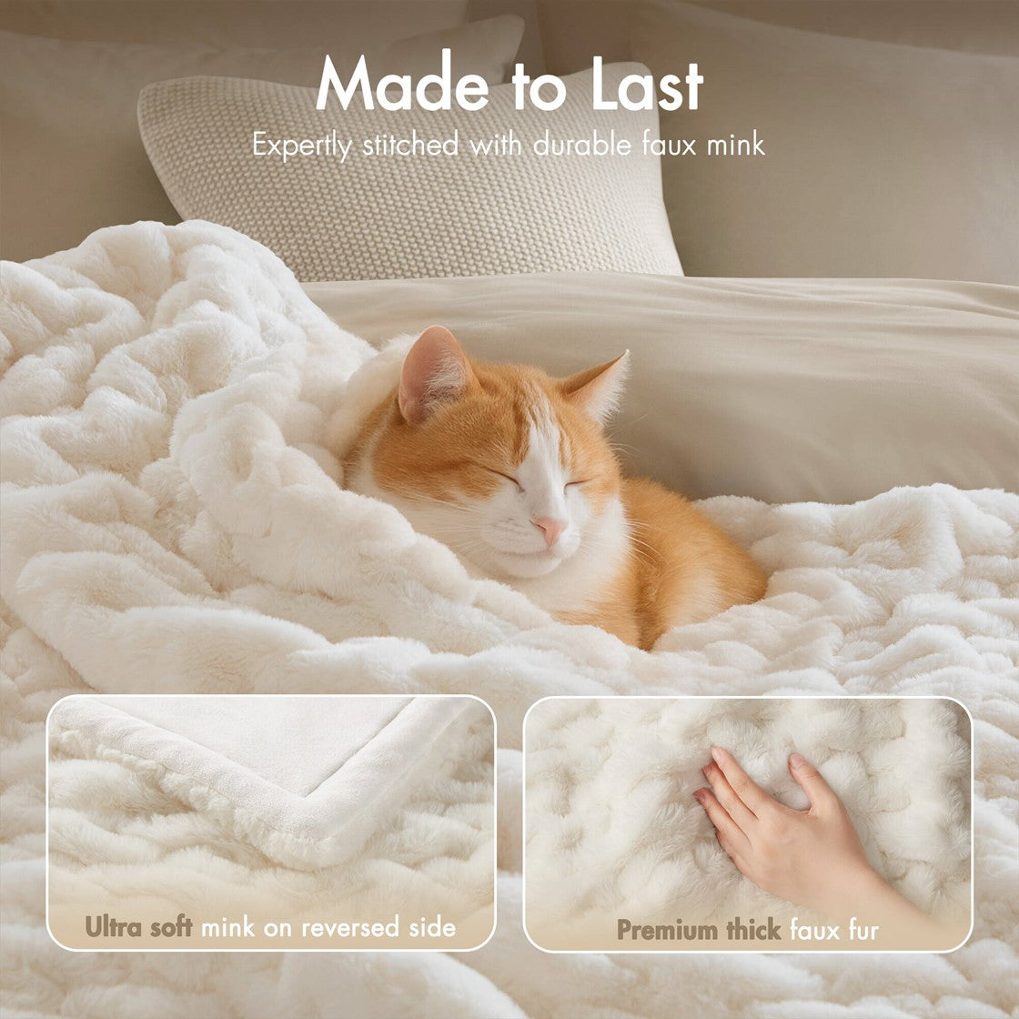 Olliix Ruched Faux Fur Throw Blanket