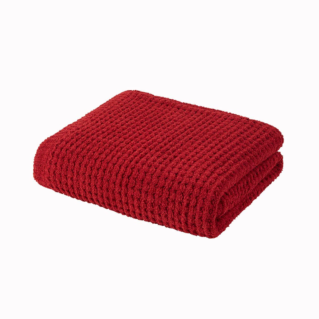 Sherpa Waffle Knit Chenille Throw, Red