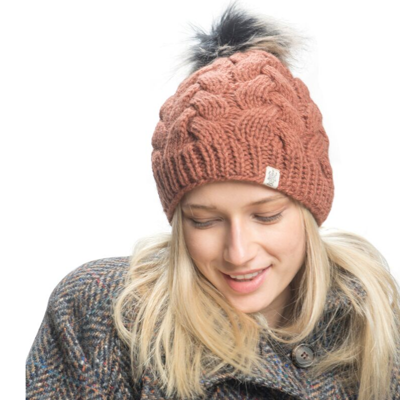 Boheme Cable Beanie with Faux Fur Pom
