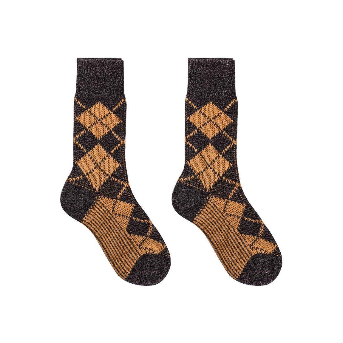 Nordic Wools Vagn Argyle Merino Wool Blend Unisex Socks / Charcoal & Camel