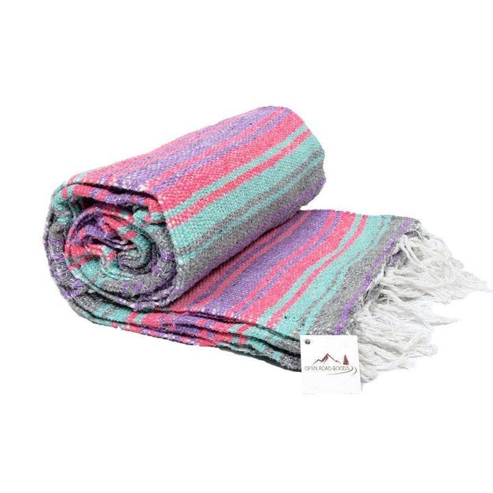 Grey and Coral Mint Mexican Falsa Blanket