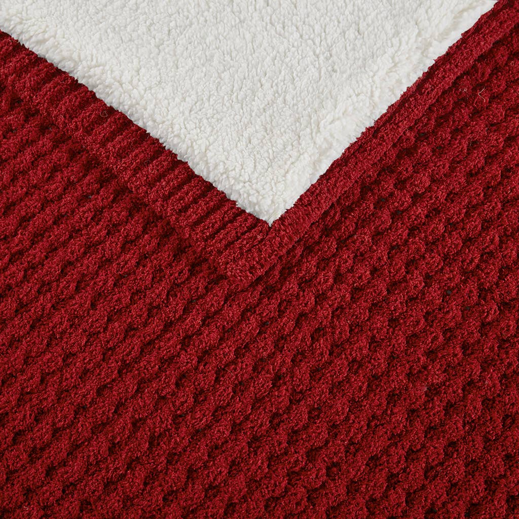 Sherpa Waffle Knit Chenille Throw, Red