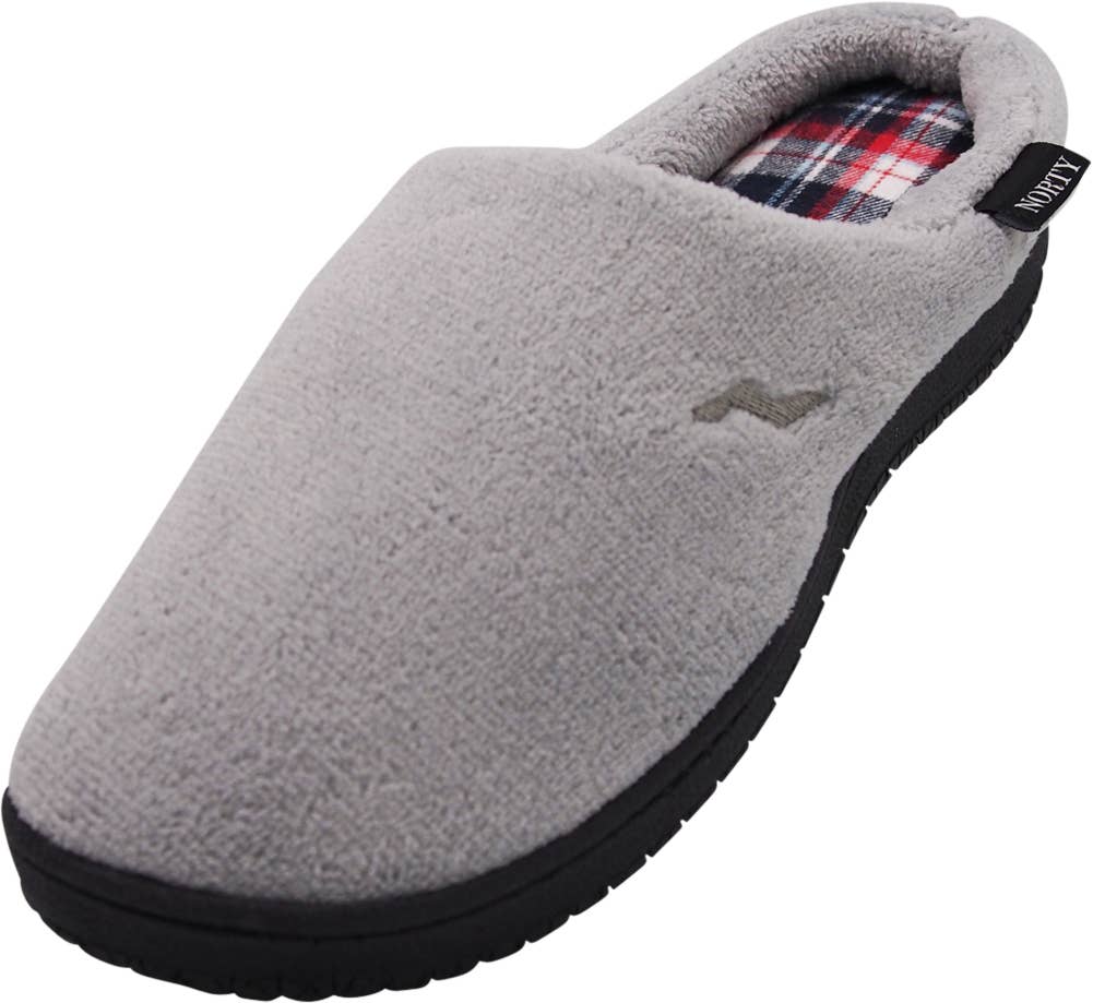 Norty Men's Microfiber Memory Foam Clog Slippers / Gray & Plaid