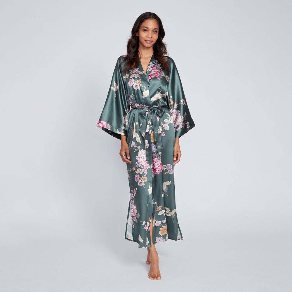 Chrysanthemum & Crane Long Kimono Robe
