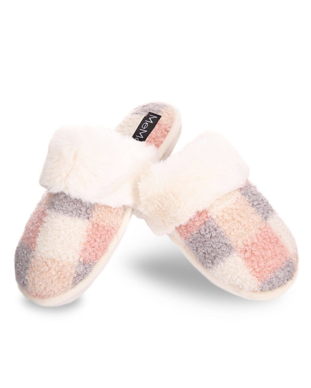 Checkerboard Plush Mule Slippers