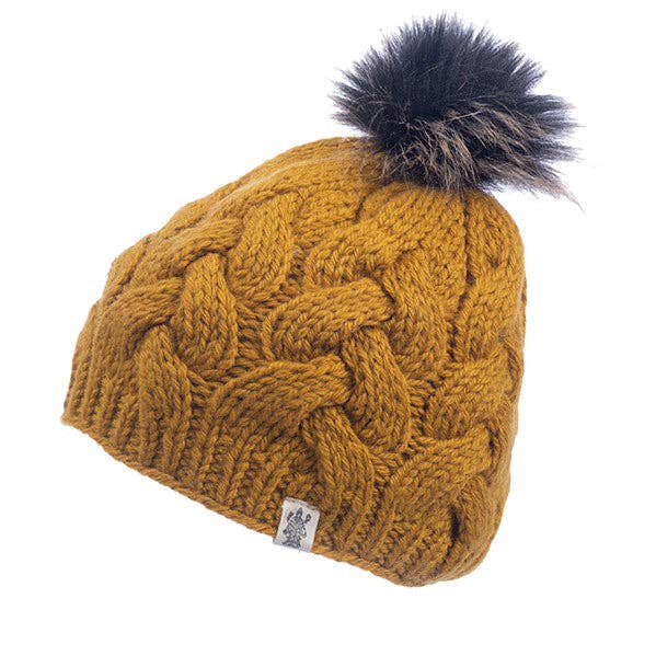 Boheme Cable Beanie with Faux Fur Pom