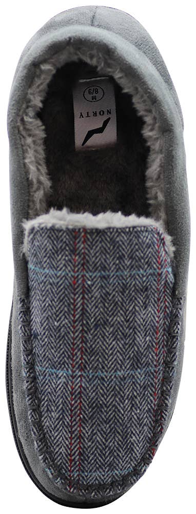 Norty Men's Herringbone Memory Foam Moccasin Slippers / Navy Blue & Gray