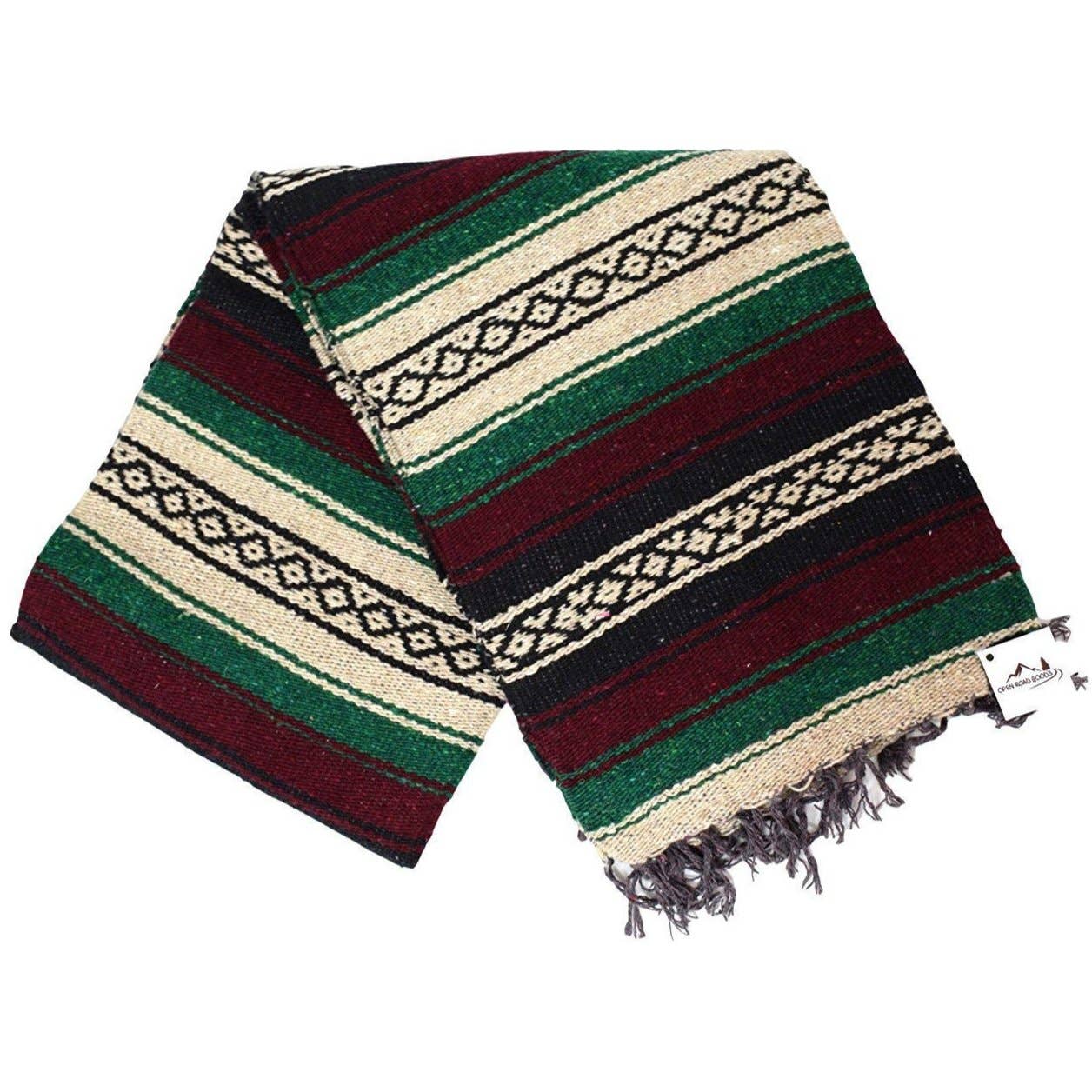 West Path Mexican Grande Falsa Blanket / Maroon & Viridian Green