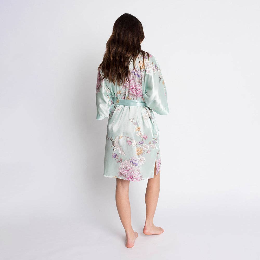 Chrysanthemum & Crane Short Kimono Robe