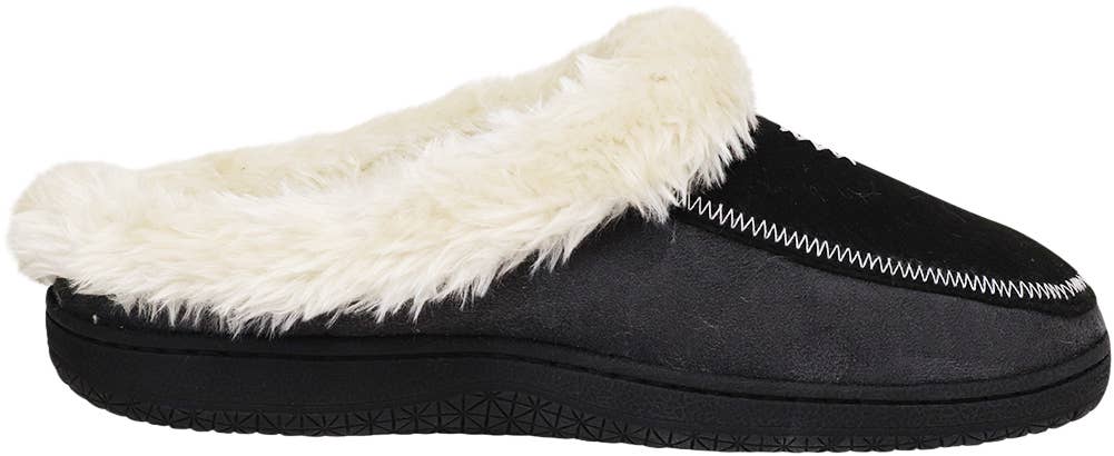 Norty Men's Faux Suede & Fur Twin Gore Memory Foam Clog Slippers / Black & Charcoal