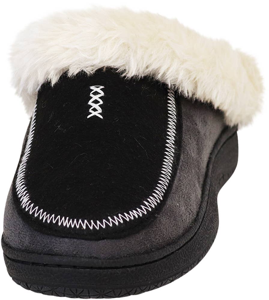 Norty Men's Faux Suede & Fur Twin Gore Memory Foam Clog Slippers / Black & Charcoal