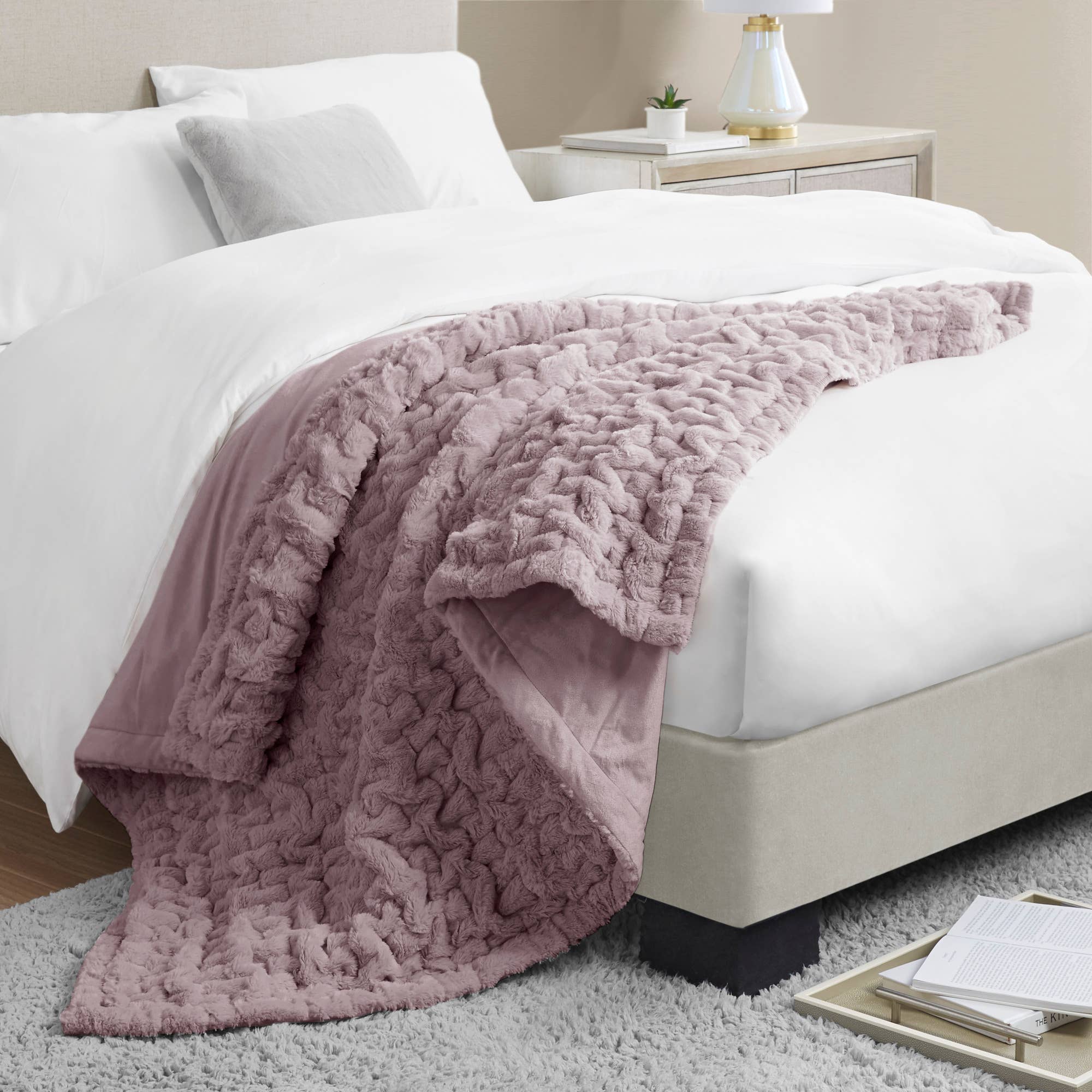 Ruched 50x60" Throw Blanket, Purple Gray