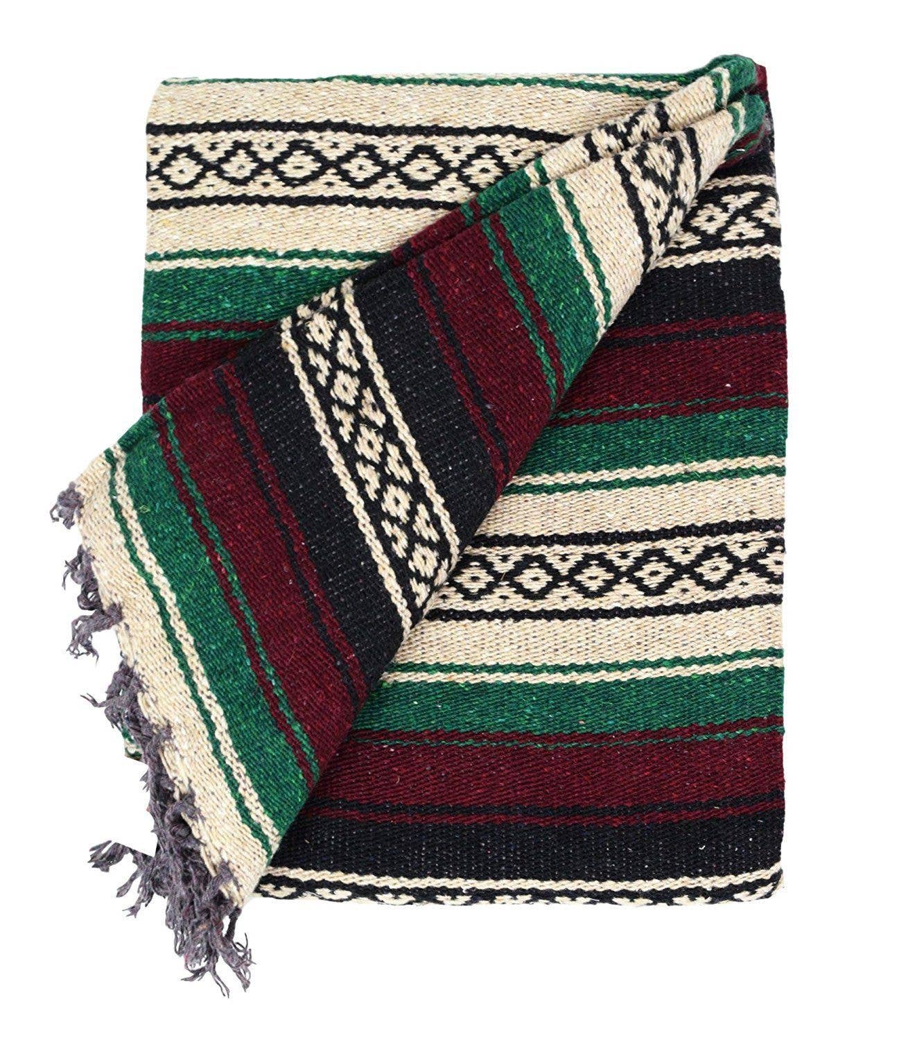 West Path Mexican Grande Falsa Blanket / Maroon & Viridian Green