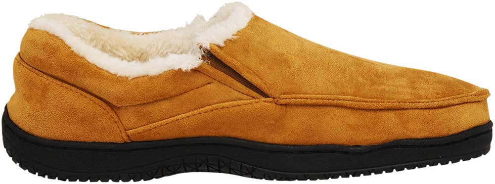 Norty Men's Faux Suede Twin Gore Memory Foam Moccasin Slippers / Camel