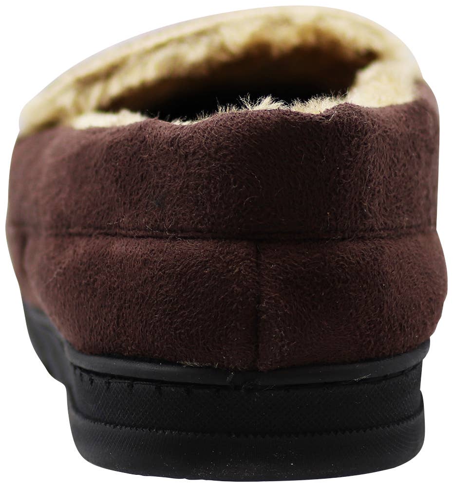 Norty Men's Herringbone Memory Foam Moccasin Slippers / Chocolate & Beige