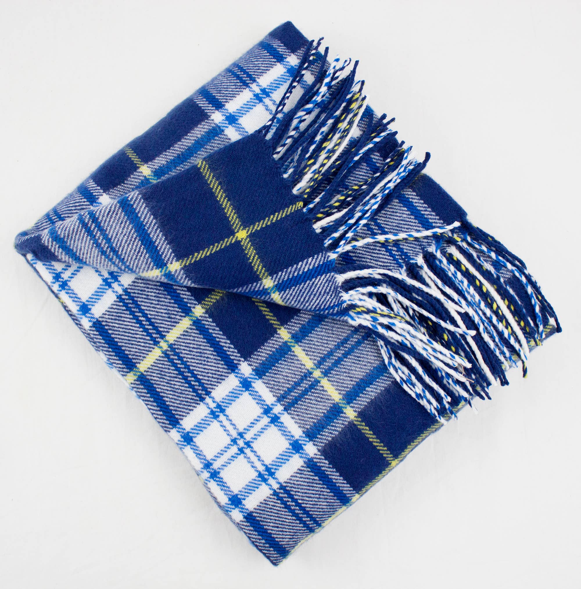 Fennco Styles Classic Plaid with Tassel Trim Throw Blanket / Navy Blue, White, Yellow