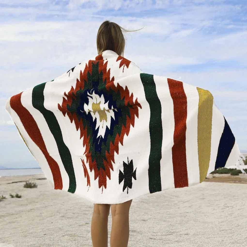 West Path Aztec Diamond Mexican Falsa Blanket / Ivory Earth