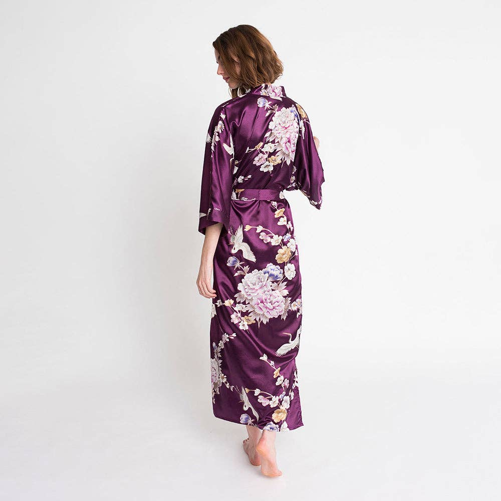 Chrysanthemum & Crane Long Kimono Robe