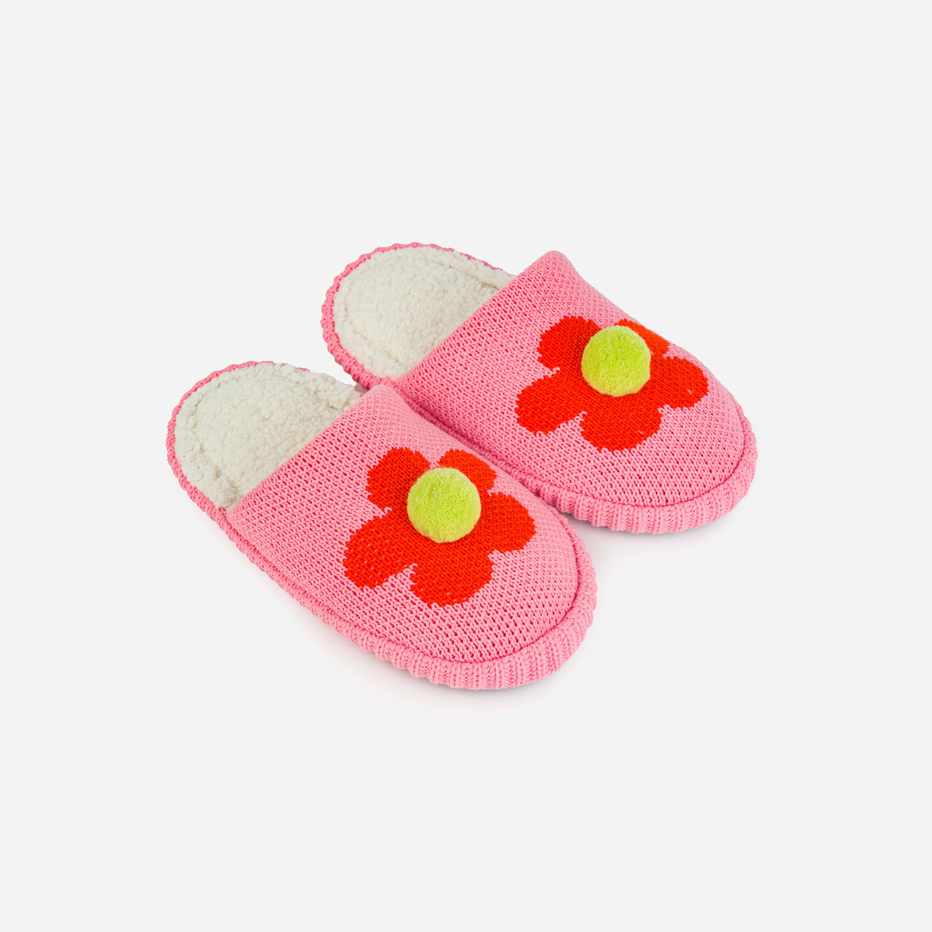 Flower Pom Mule Slippers