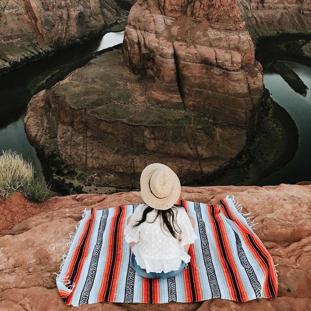 Mint and Orange Mexican Falsa Yoga Blanket