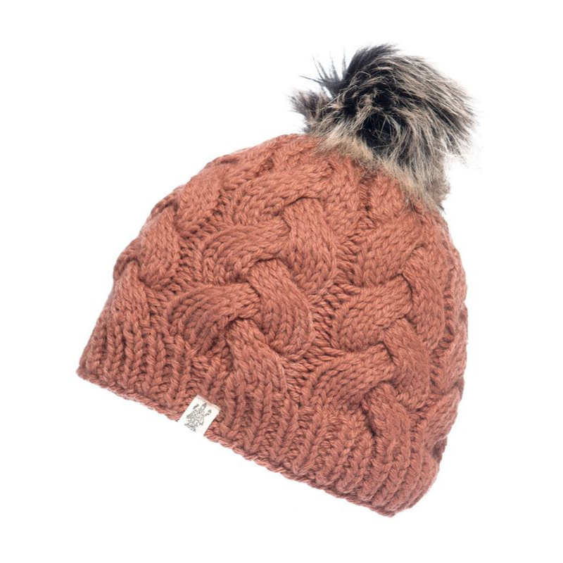 Boheme Cable Beanie with Faux Fur Pom