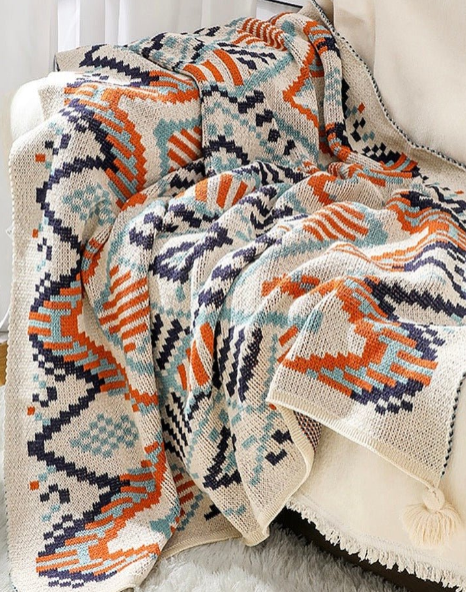 Fennco Styles Tribal Knit with Tassel Corners Throw Blanket
