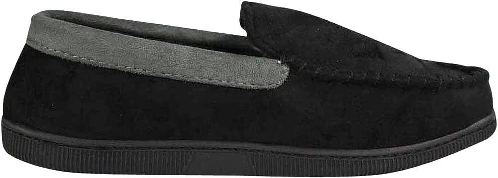Norty Men's Faux Suede Memory Foam Moccasin Slippers / Black & Gray