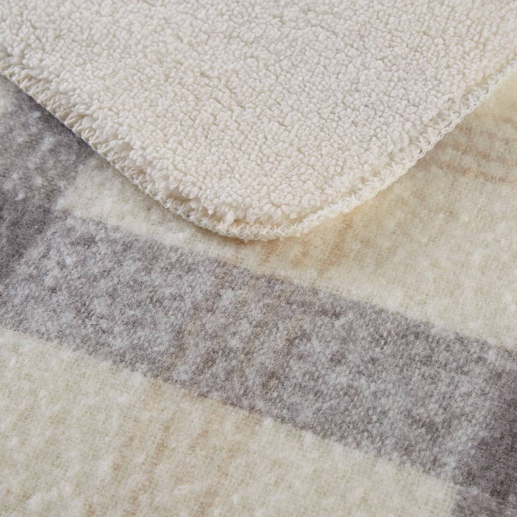 Plaid Faux Mohair Sherpa Soft Throw Blanket 50x60", Ivory