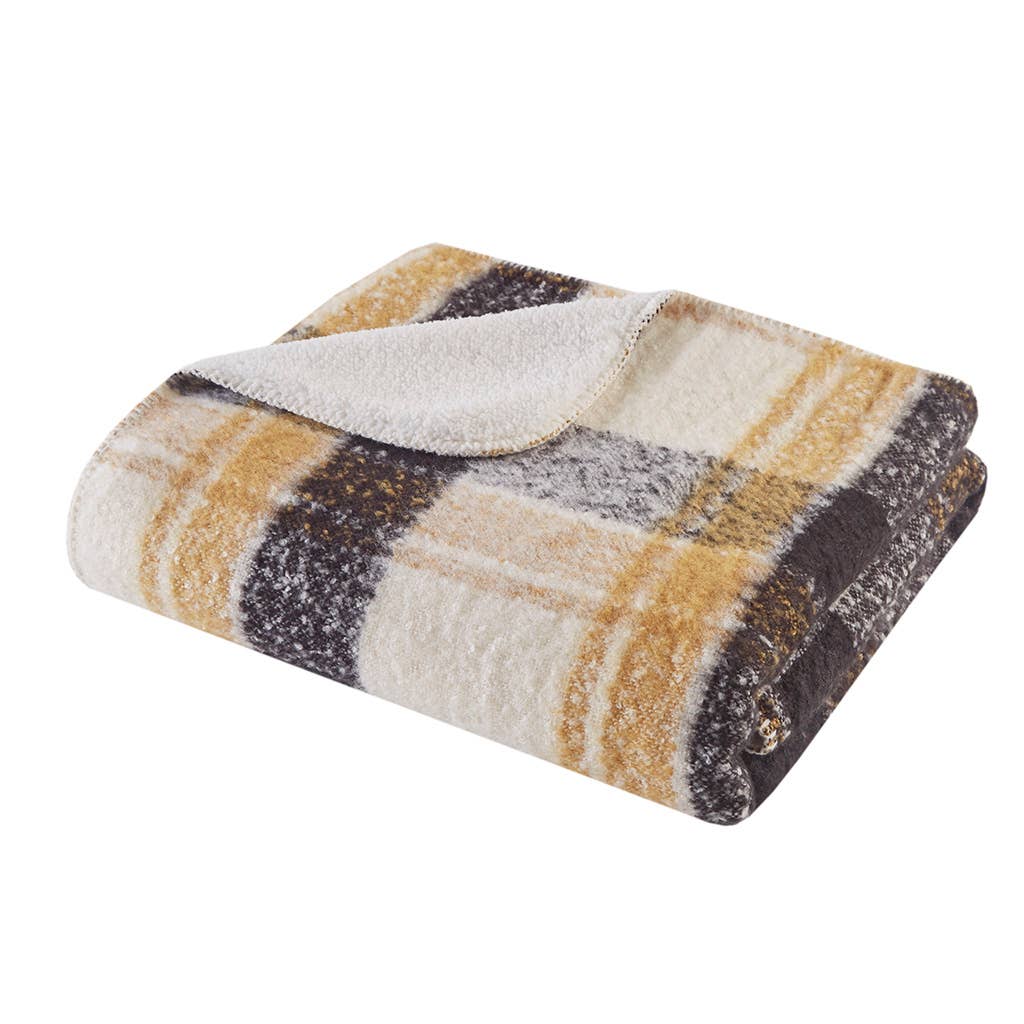 Plaid Faux Mohair Sherpa Throw Blanket 50x60", Tan