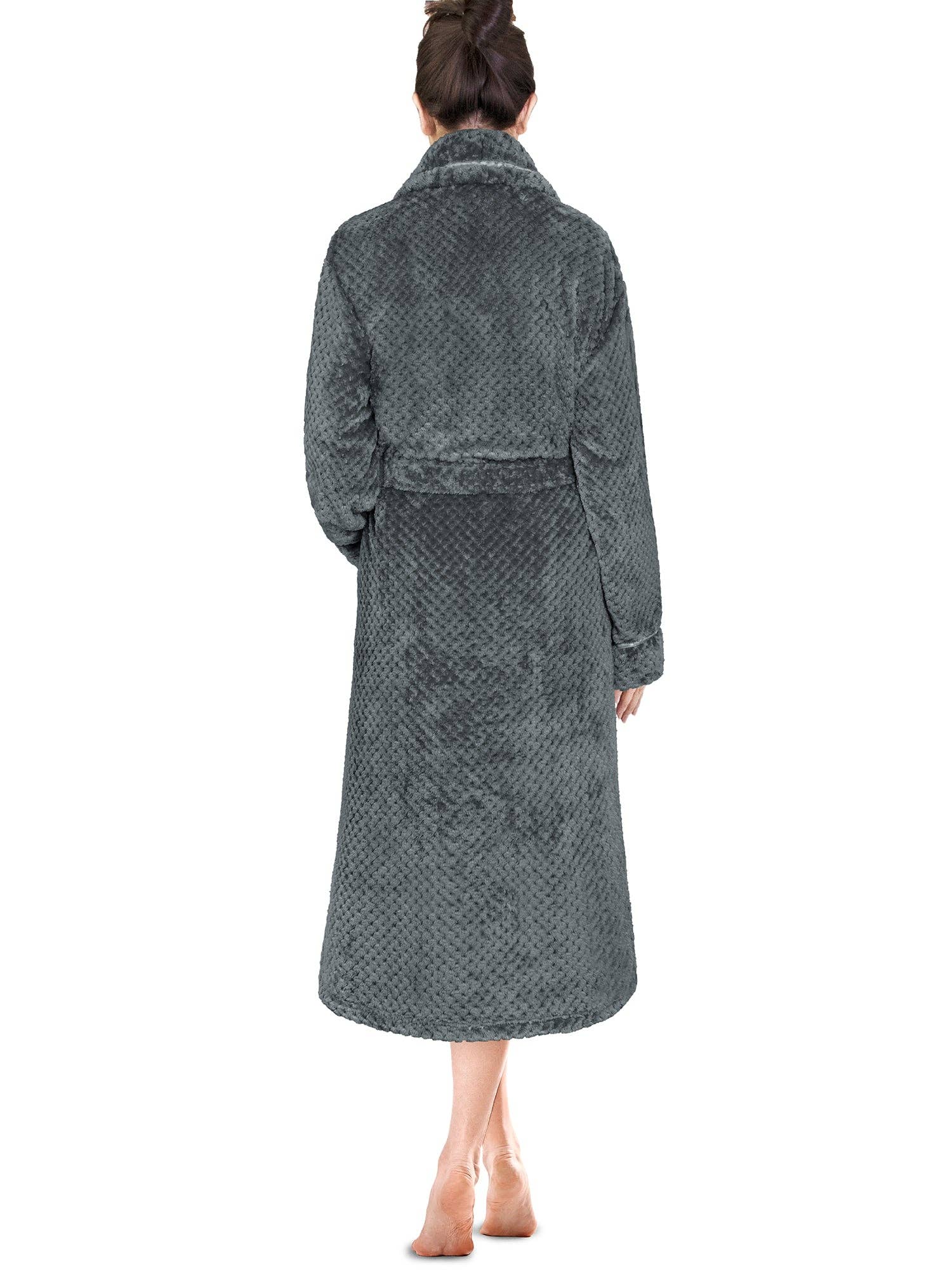 Women's Waffle Textured Satin Trim Fleece Robe