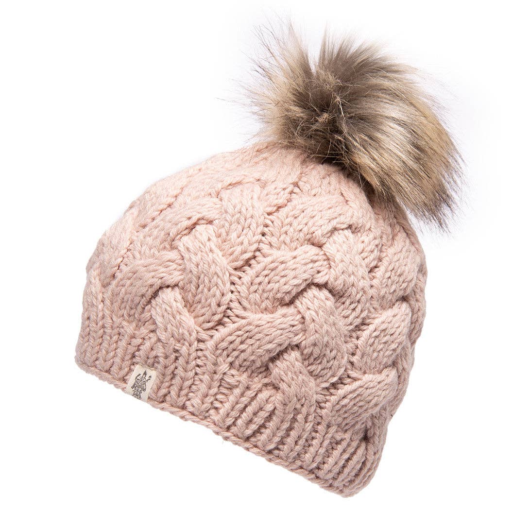 Boheme Cable Beanie with Faux Fur Pom