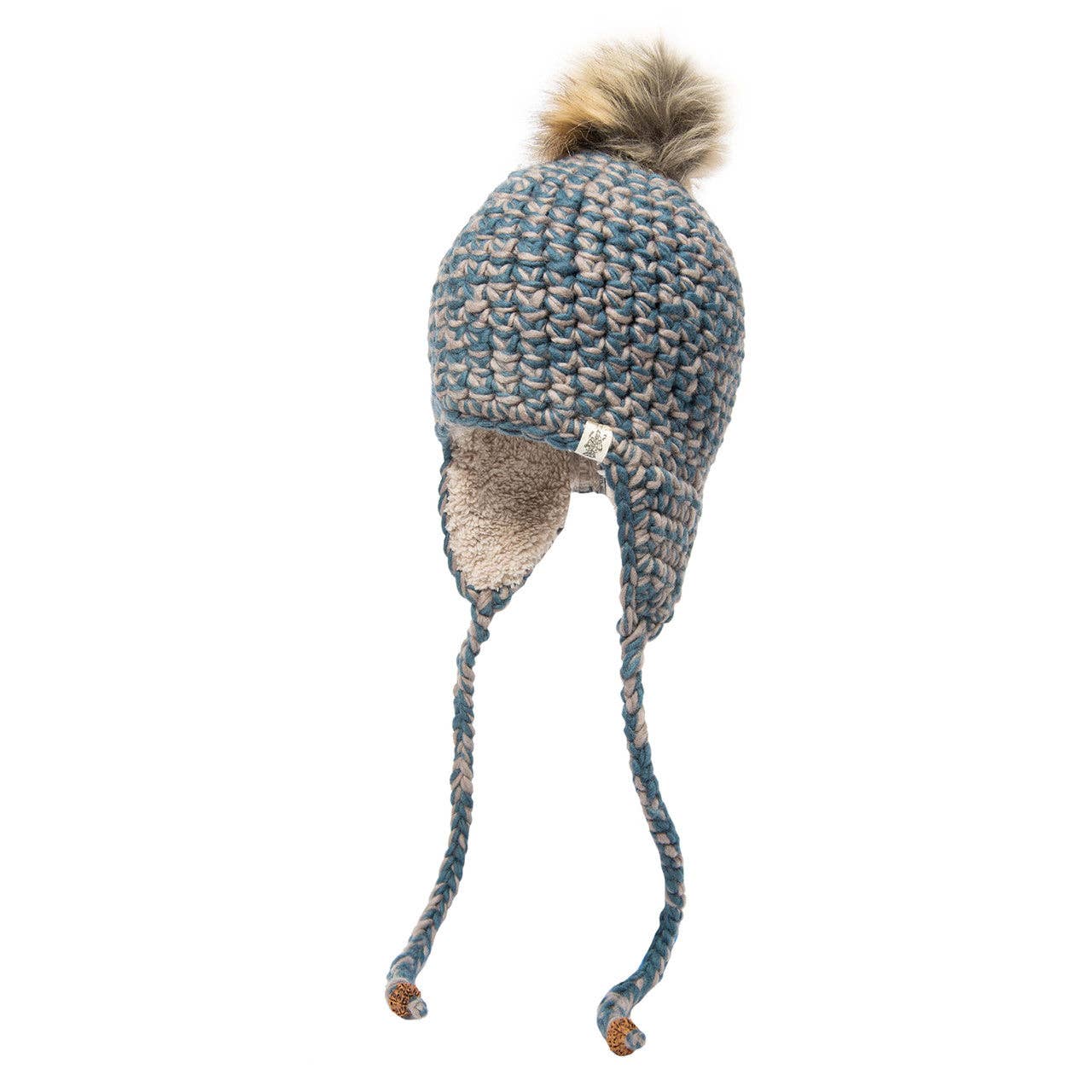 Nirvanna Designs Timberline Hand-Knit Wool Earflap Hat with Faux Fur Pom